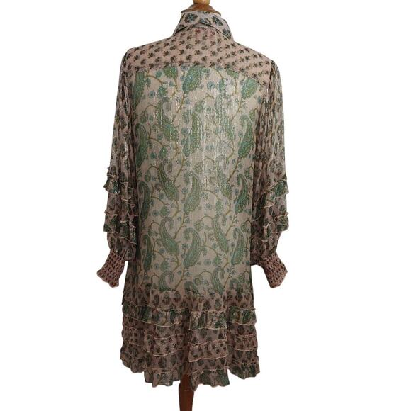 Miss June Paris Tiered Ruffle Metallic Shirt Dress One Size Sheer Button Up Boho - Picture 7 of 12